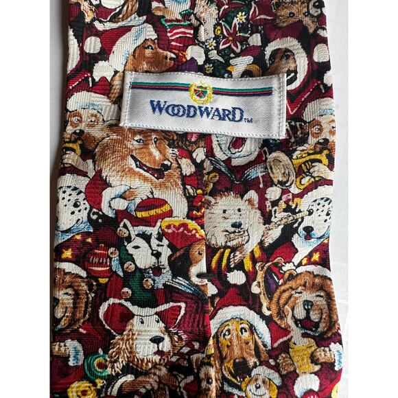 Woodward Vintage Silk Mens Neck Tie Christmas Holiday Dogs Santa Hats - Picture 2 of 8
